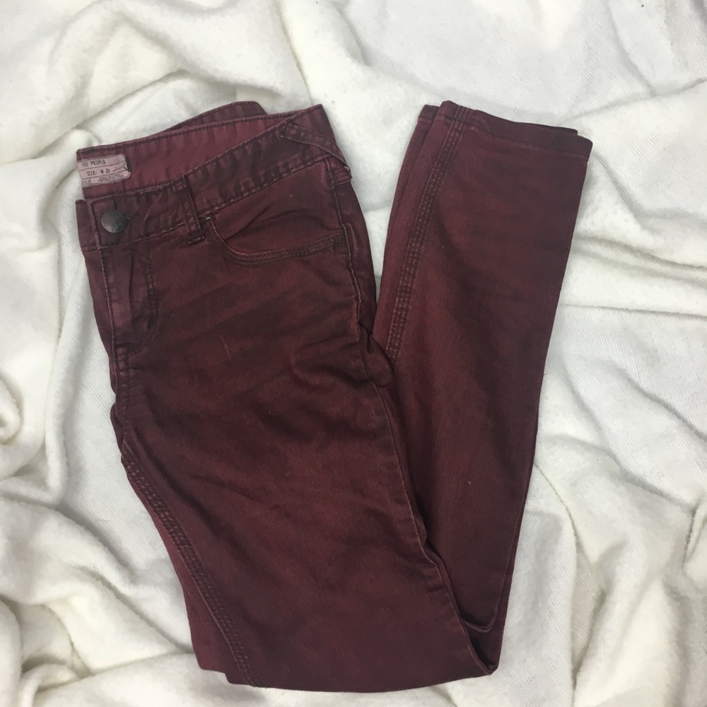 Free People Burgundy Skinny Jeans Size W28 Short